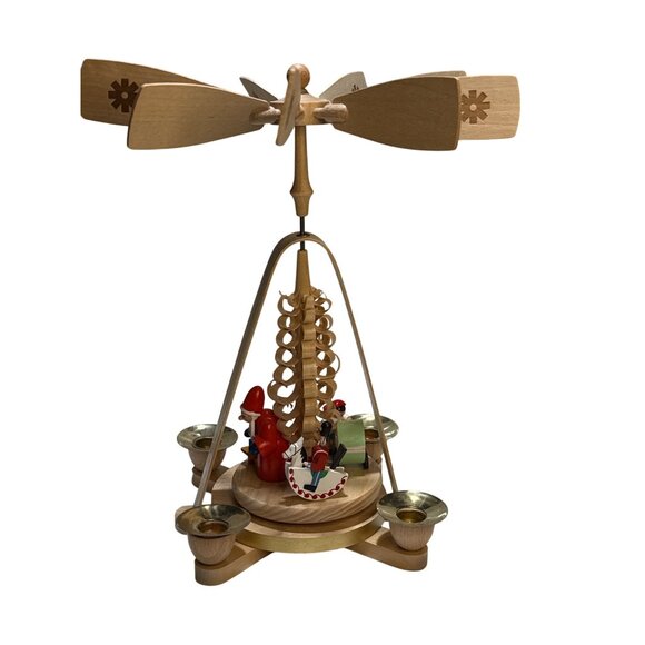 Vintage German Ergebirge Wooden Christmas Pyramid Candle Carousel - santa & Toy - Picture 5 of 13